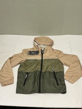 Kids' Hooded Colorblock hooded windbreaker Jacket - Tan & Olive Sz 8 , NWT  3108